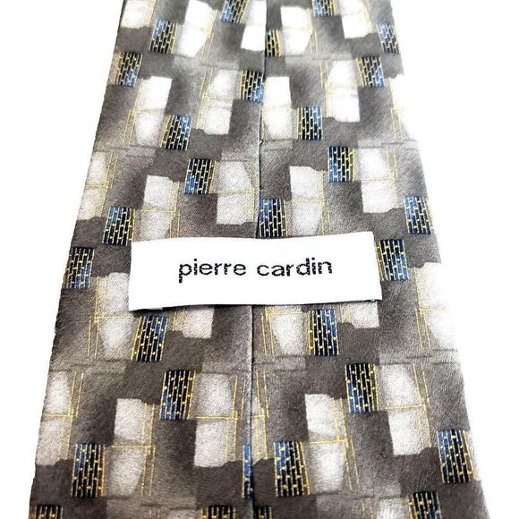 Pierre Cardin Beige Tan‎ Abstract Geometric Print Long Wide Silk Tie - Picture 3 of 6